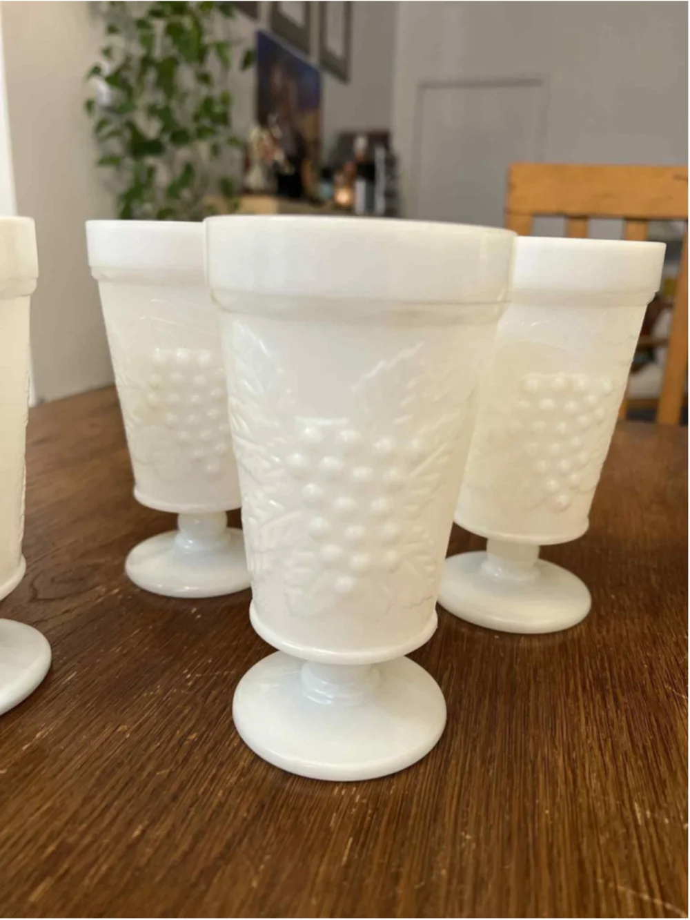Vintage Milk Glass Goblets Set X6 Grape Harvest Colony Indiana Glass Mid Century